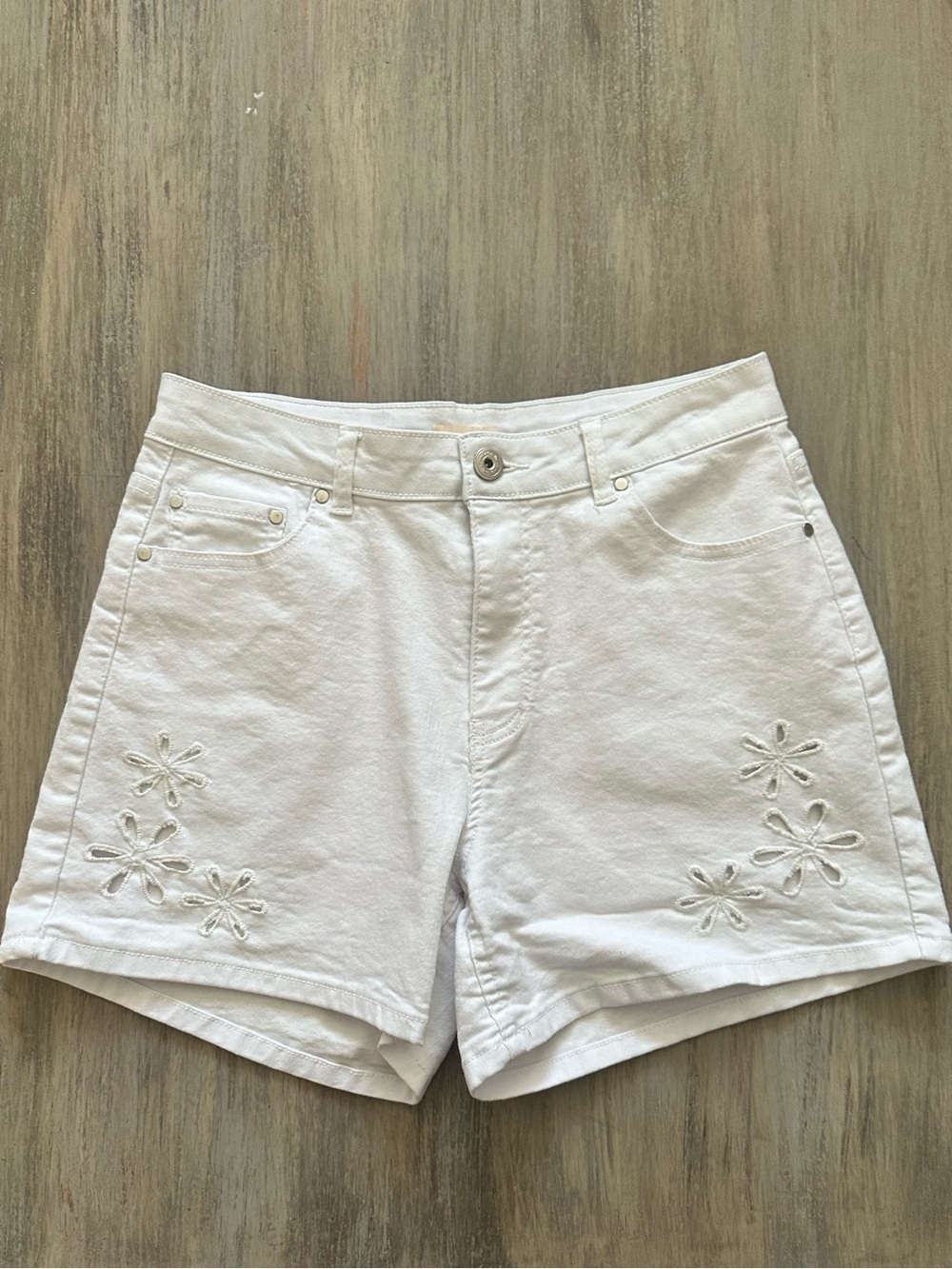 Camila Coelho White Embroidered Daisy Jean Shorts